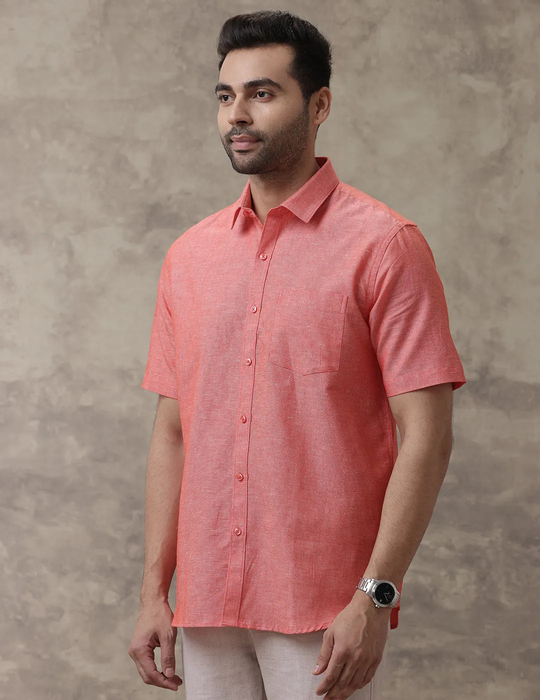 Men Linen Cotton Shirt Pink LF5